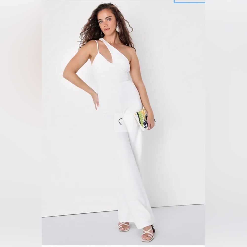 Lulus Chic Credentials Ivory Sleeveless Asymmetrical Wide Leg Jumpsuit White